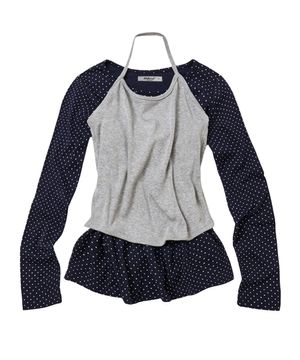 도트 롱슬리브 홀터넥 나시 레이어드 탑 세트_네이비 그레이