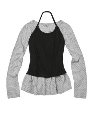 도트 롱슬리브 홀터넥 나시 레이어드 탑 세트_그레이 블랙