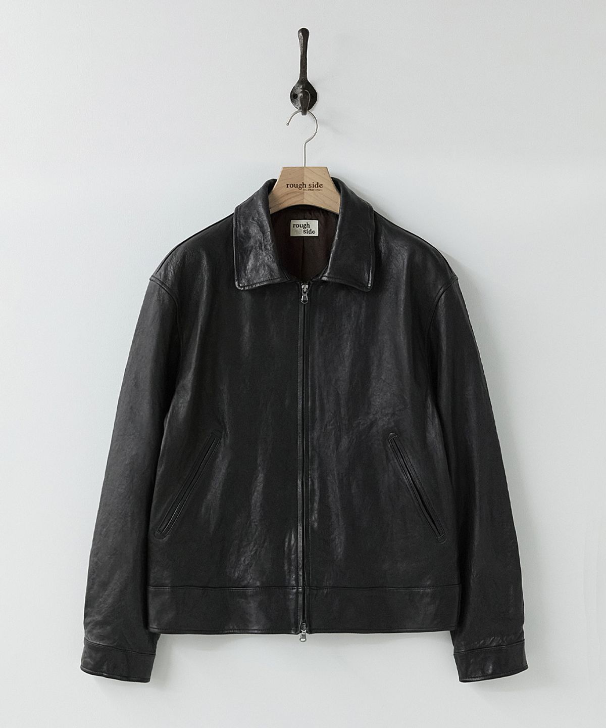 러프사이드(ROUGHSIDE) Motorcycle Drizzler Jacket Lambskin Black