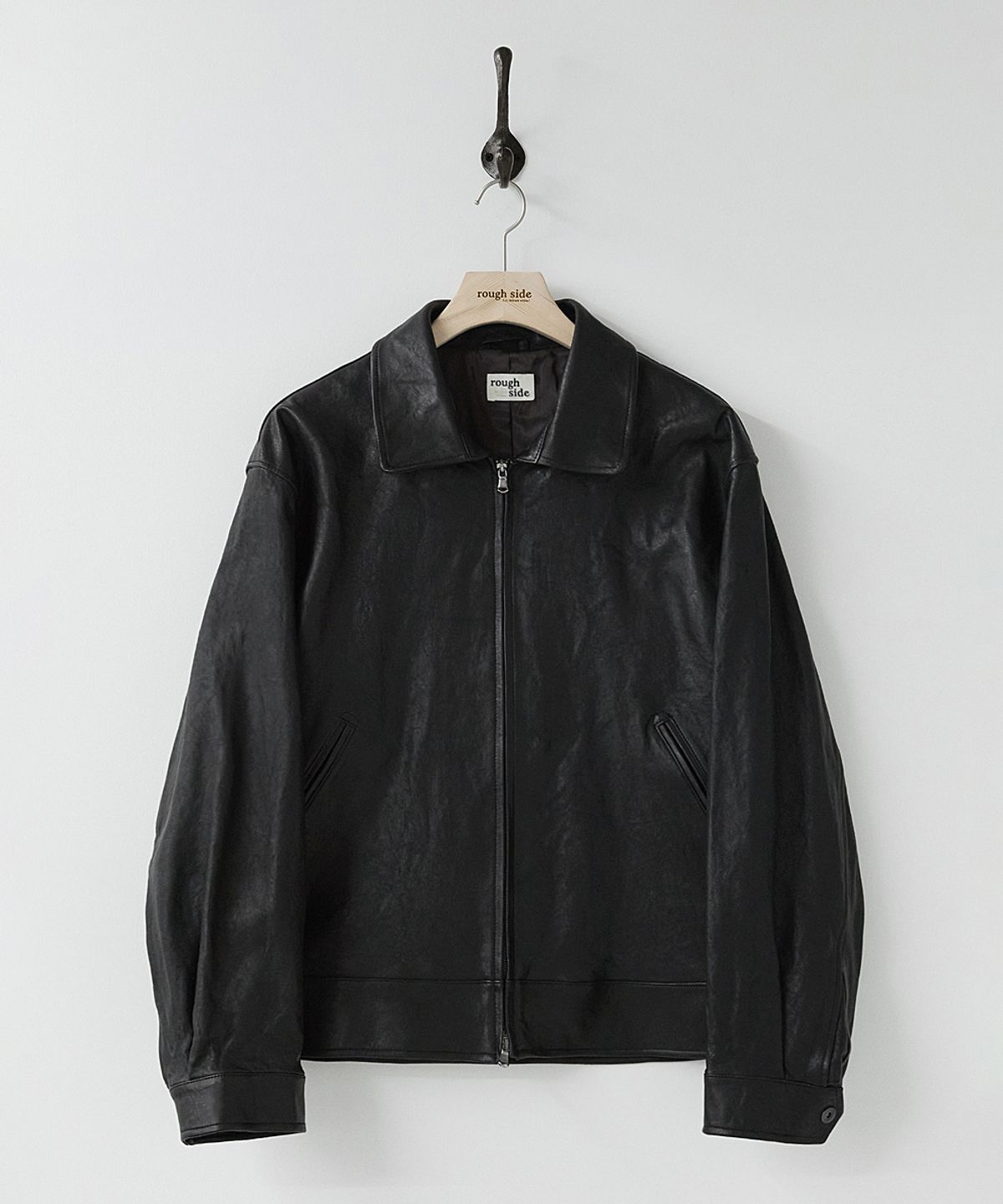 러프사이드(ROUGHSIDE) Motorcycle Drizzler Jacket Lambskin Black