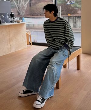 스트라이프 마린 코튼 롱 슬리브 (네이비/그린)