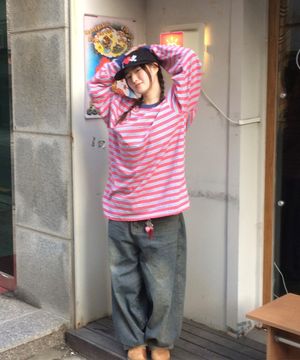 스트라이프 마린 코튼 롱 슬리브 (핑크/블루)