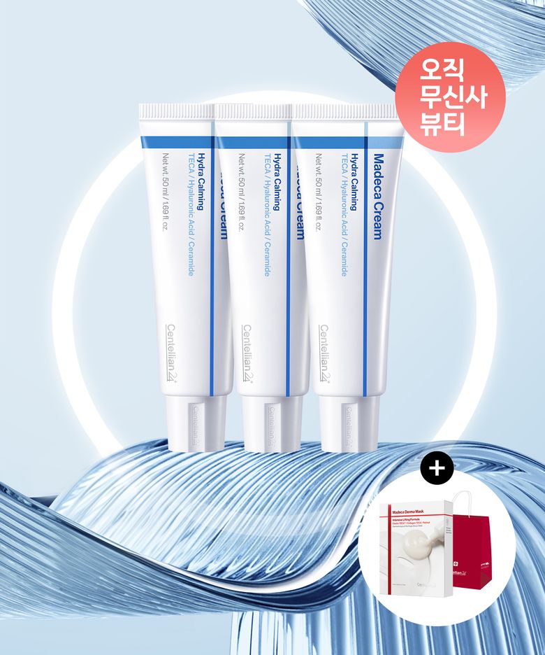 [오직무신사뷰티] [쿨링수분 SET] 마데카크림 하이드라 카밍 50ml 3개 + 더마 마스크 10매 (택1)