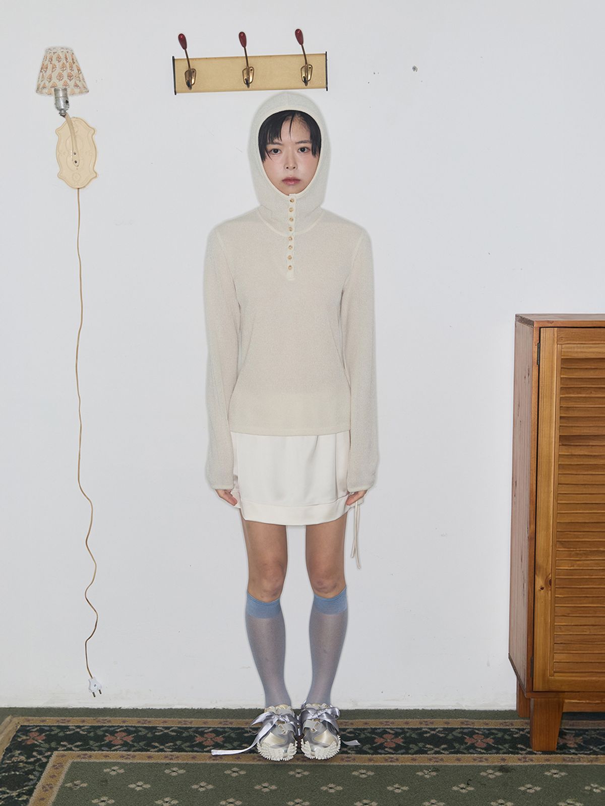 어펙션(AFFECTION) Button up Hood Knit (Ivory)
