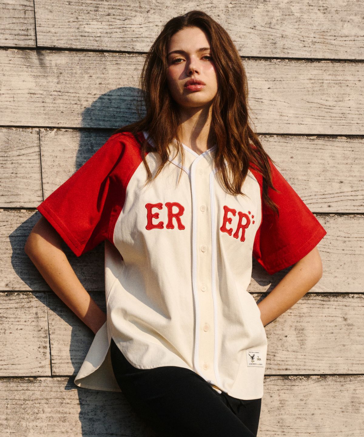 에르에르(ERER) ERER Color Block Baseball Shirts Red