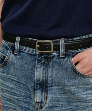 [패션플래닛X미나브] 세미스퀘어 리얼 레더 벨트 [블랙]