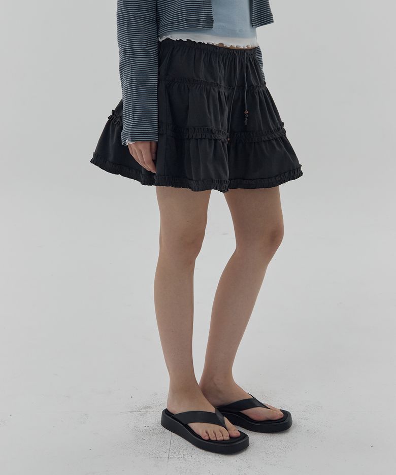 BOHO RUFFLED CANCAN MINI SKIRT - CHARCOAL
