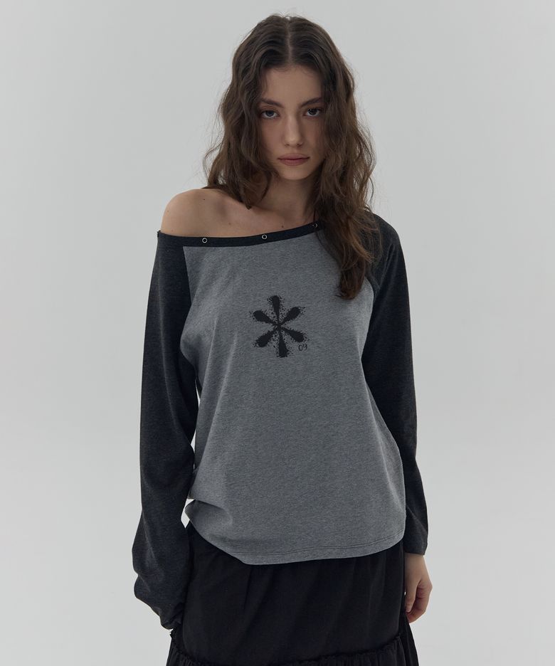 PETAL ONE OFF-SHOULDER RAGLAN TEE - CHARCOAL