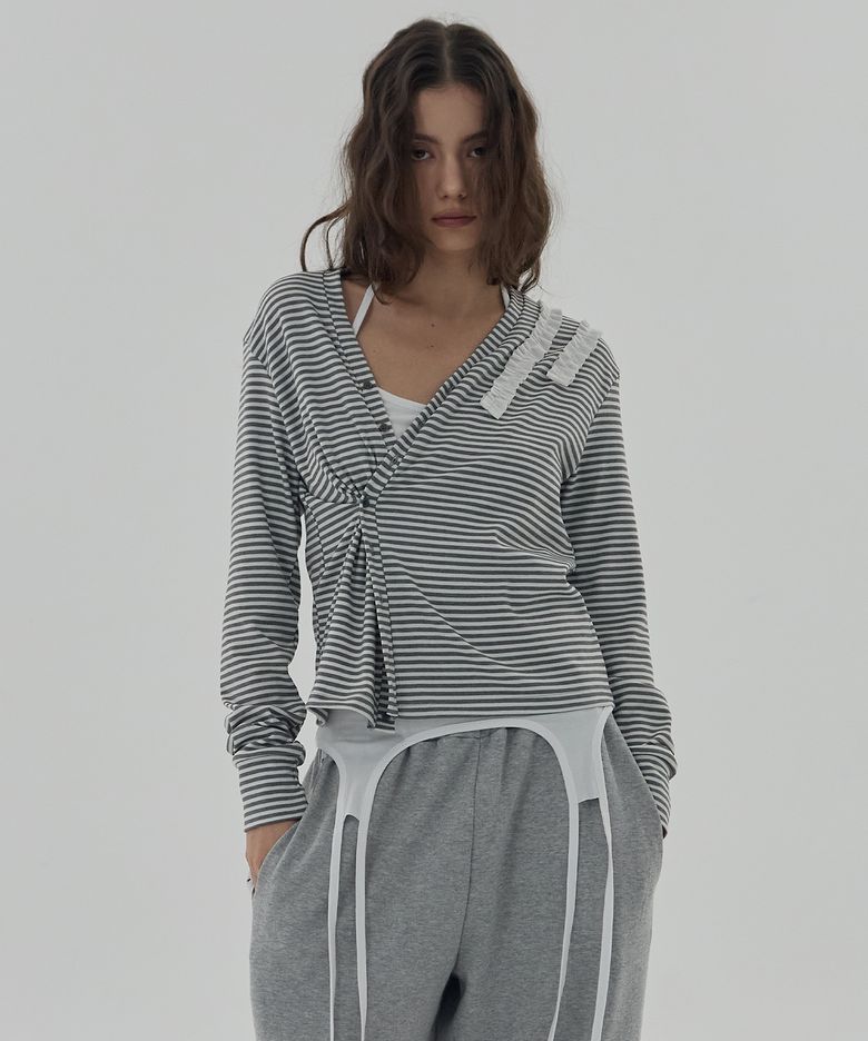 IRENE SHOULDER FRILL CARDIGAN - GREY