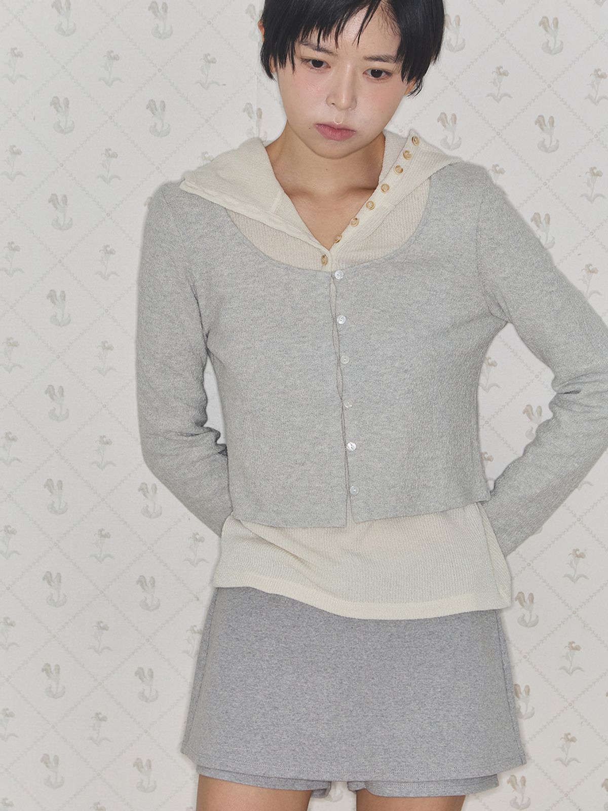 어펙션(AFFECTION) Cotton Crepe Cardigan (Gray)