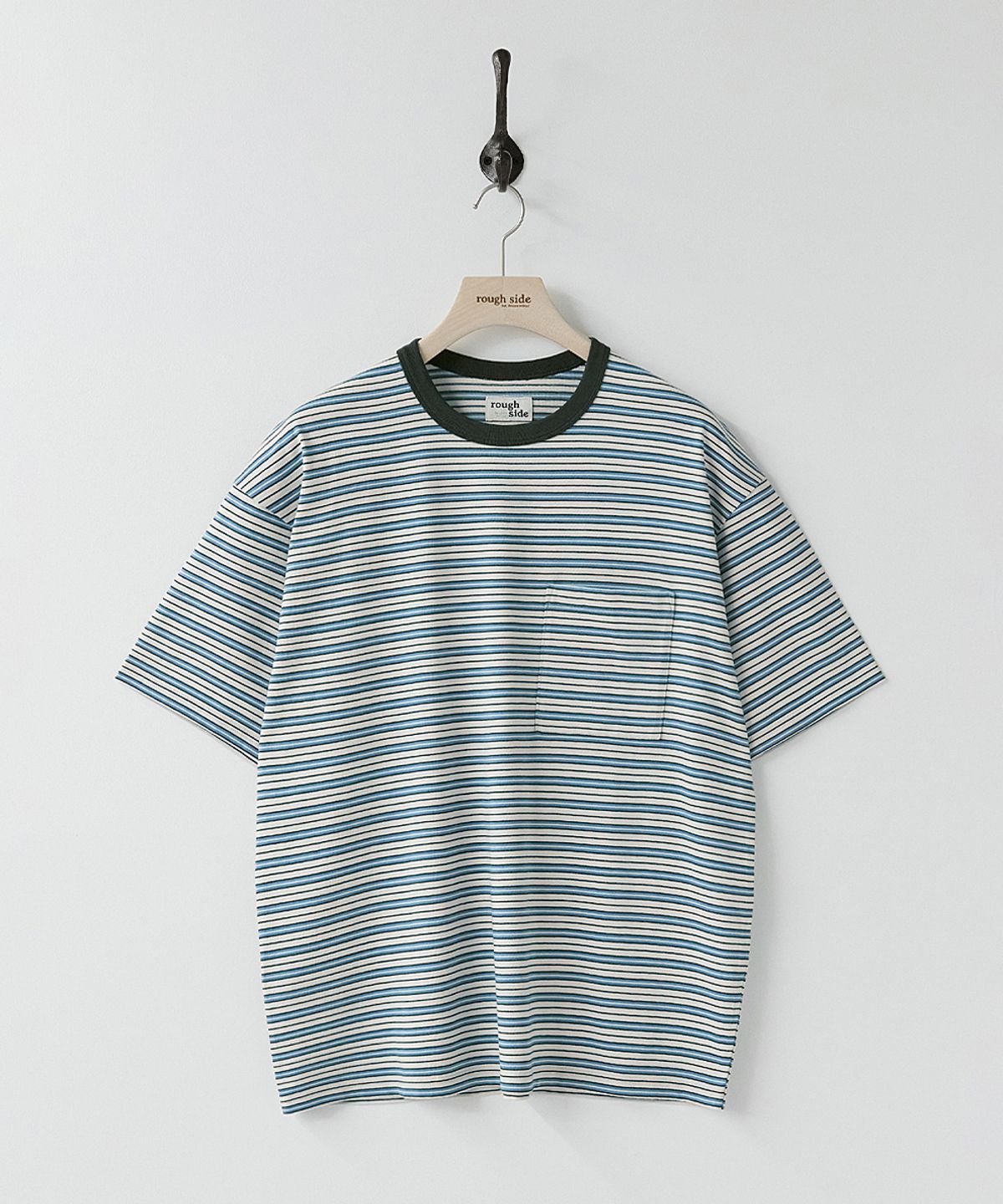 러프사이드(ROUGHSIDE) Multi Stripe Half Sleeve Ocean Blue