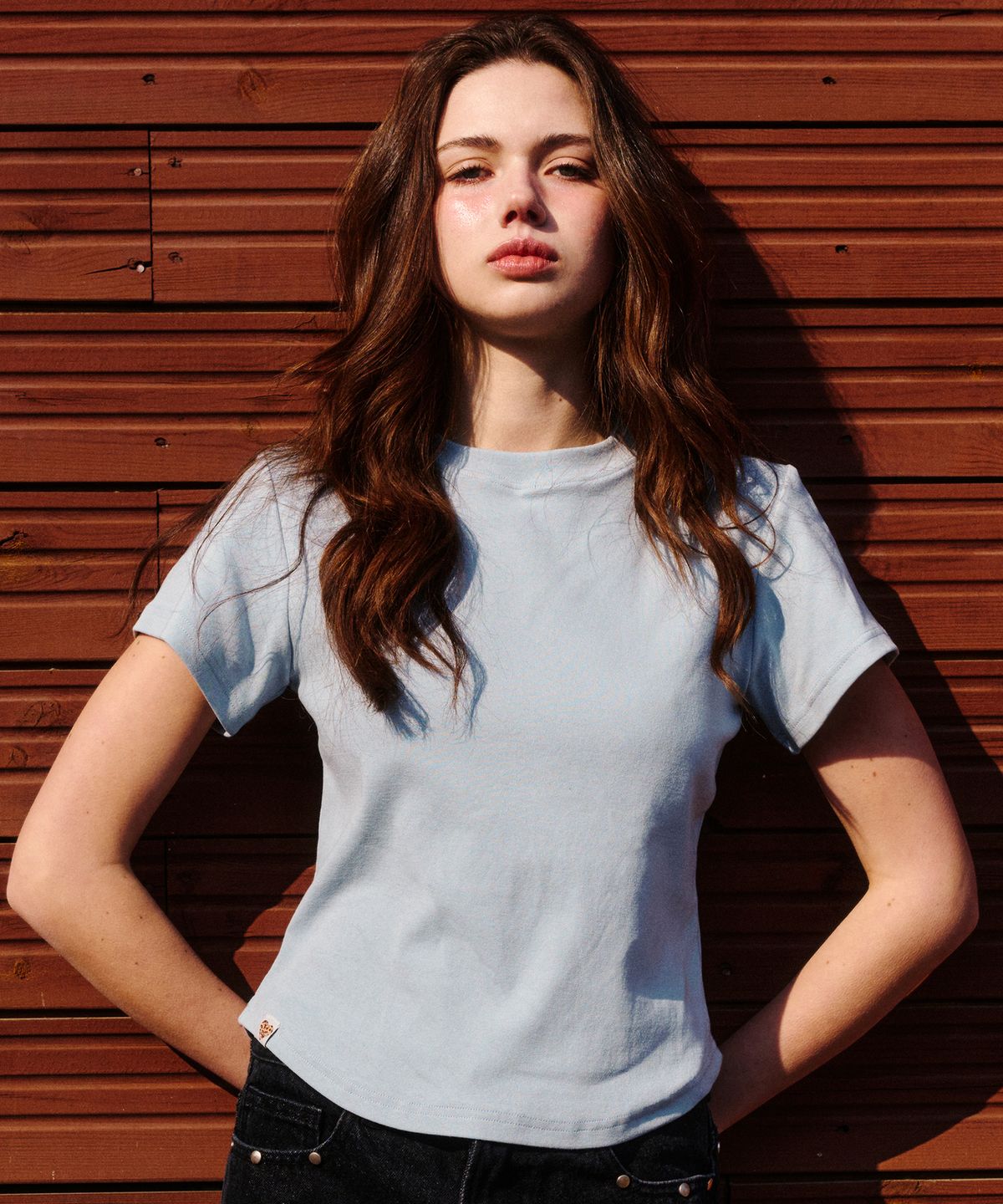 에르에르(ERER) Logo Label Short-sleeved T-shirt Blue