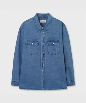 밀리터리 포켓 데님 셔츠 미드블루