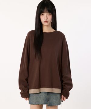 레이어드 배색 롱 슬리브 [브라운]