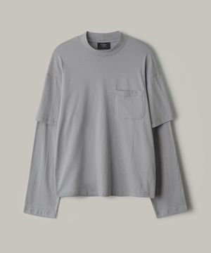 반폴라 포켓 레이어드 티셔츠 [그레이]