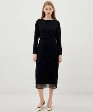 오간자 배색 롱슬리브 슬림 원피스 OW6SO1620