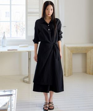 레이어드 덧장 카라 원피스 OW6MO3040