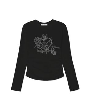 더키 ESCF 프린트 슬림핏 셔링 롱슬리브 [3color]