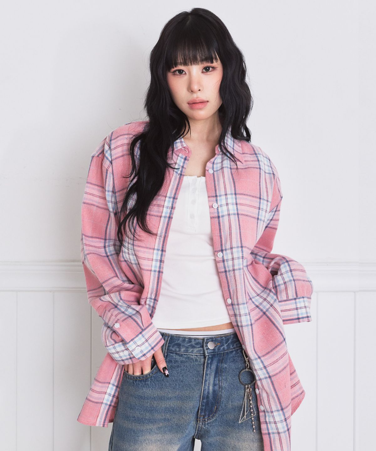 이스케이프프롬(ESCAPEFROM) 이지 라인 오버핏 체크 셔츠 [3color]