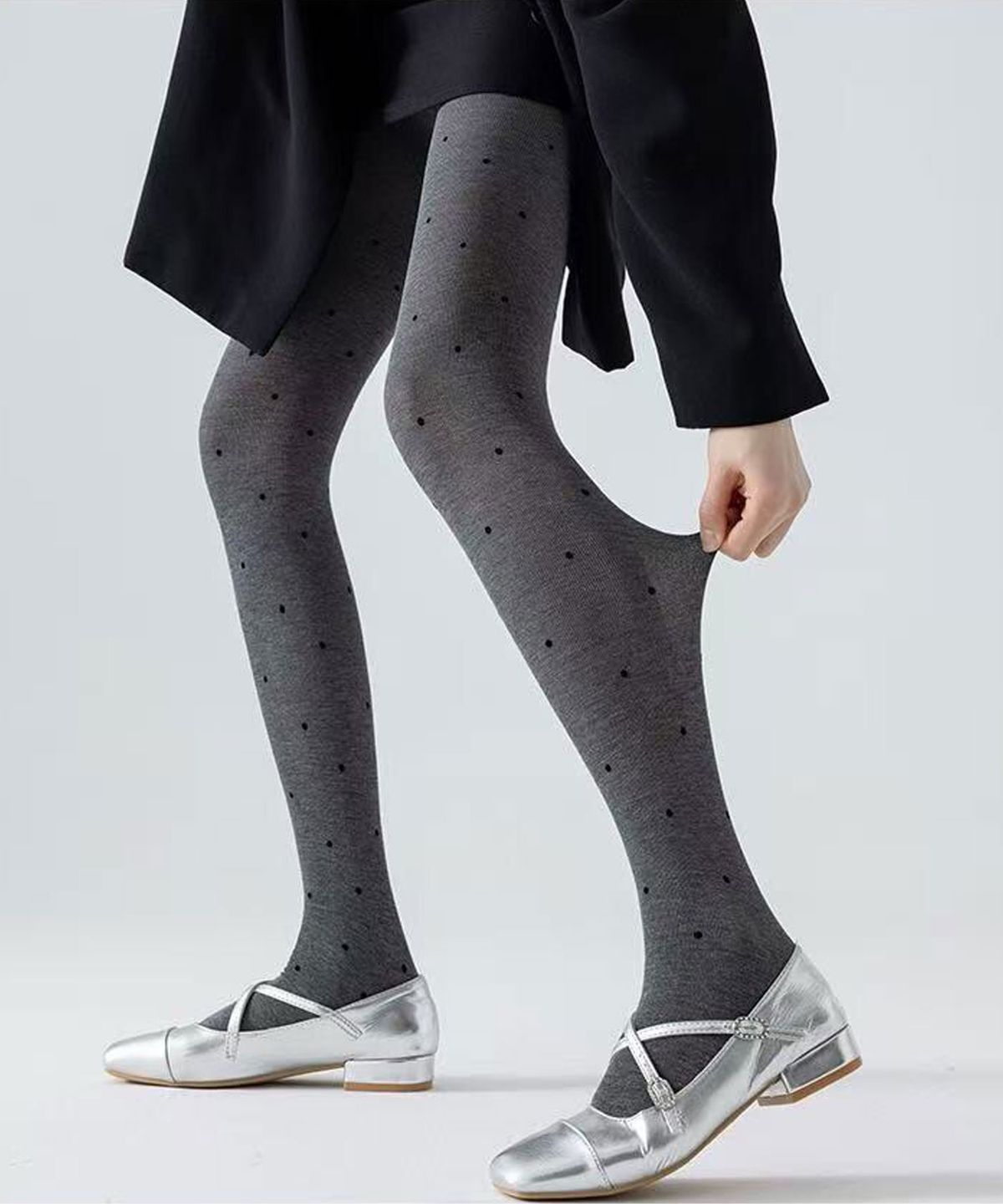 엔젤삭스(ANGEL SOCKS) 1327 벨벳도트 3D 회색 그레이 차콜 검정 면 땡땡이 팬티 타이즈 스타킹