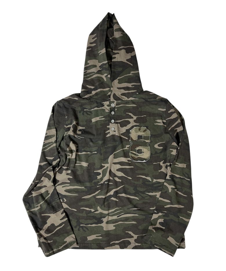 Camouflage 8 Henley Neck Hoodie ((khaki))