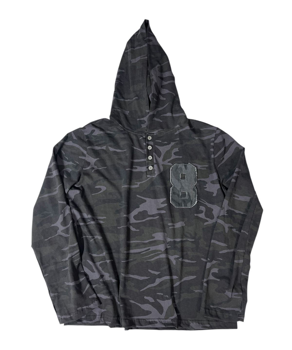 스케이터락(SK8ER ROCK) Camouflage 8 Henley Neck Hoodie ((dark gray))