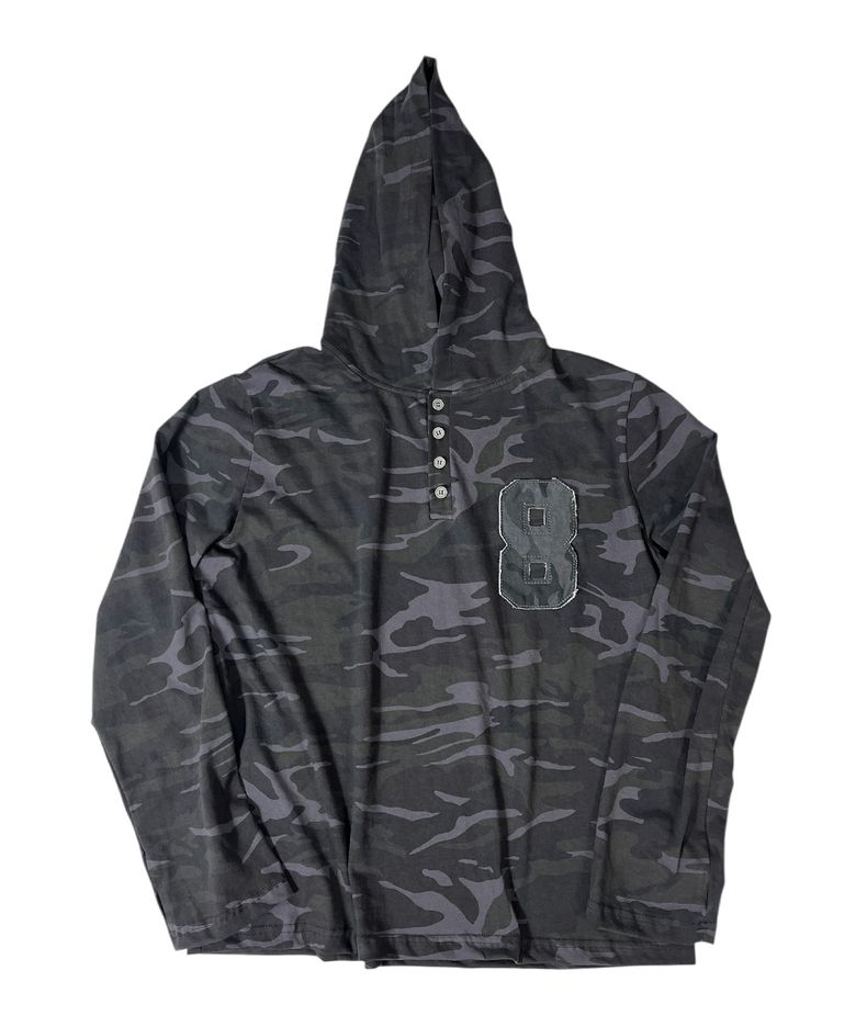 Camouflage 8 Henley Neck Hoodie ((dark gray))