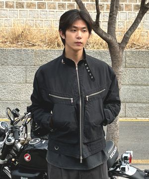 코튼 바이커 레이어드 자켓_블랙