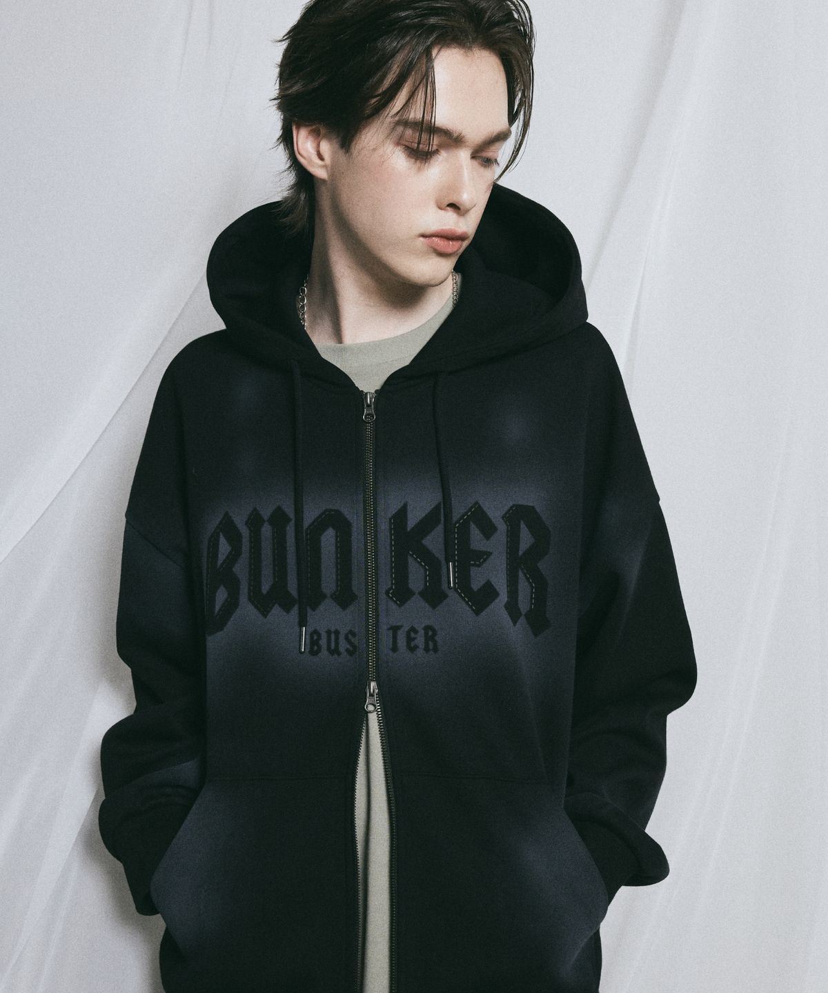 벙커버스터(BUNKERBUSTER) 더티 워싱 후드 집업 MQ1JU037_BLACK