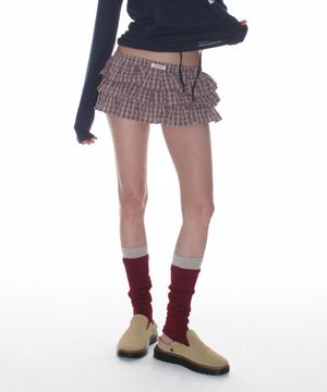 [유인 PICK] 티어드 마이크로 스커트 팬츠_와인 체크