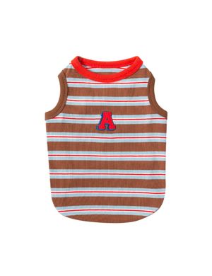 A 스티치 스트라이프 민소매 : 브라운