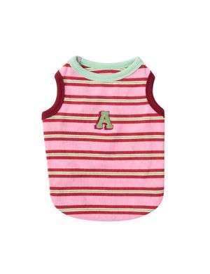 A 스티치 스트라이프 민소매 : 핑크