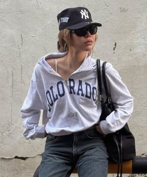 Cropped Half Zip-up Colorado Sweatshirt Melange Gray