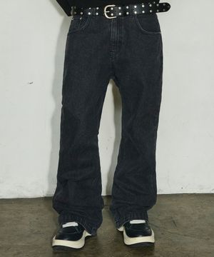 워싱 플레어 데님 팬츠[블랙]