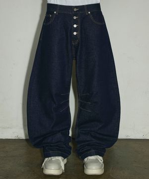 오픈 플라이 논페이드 커브드 생지 데님[인디고]