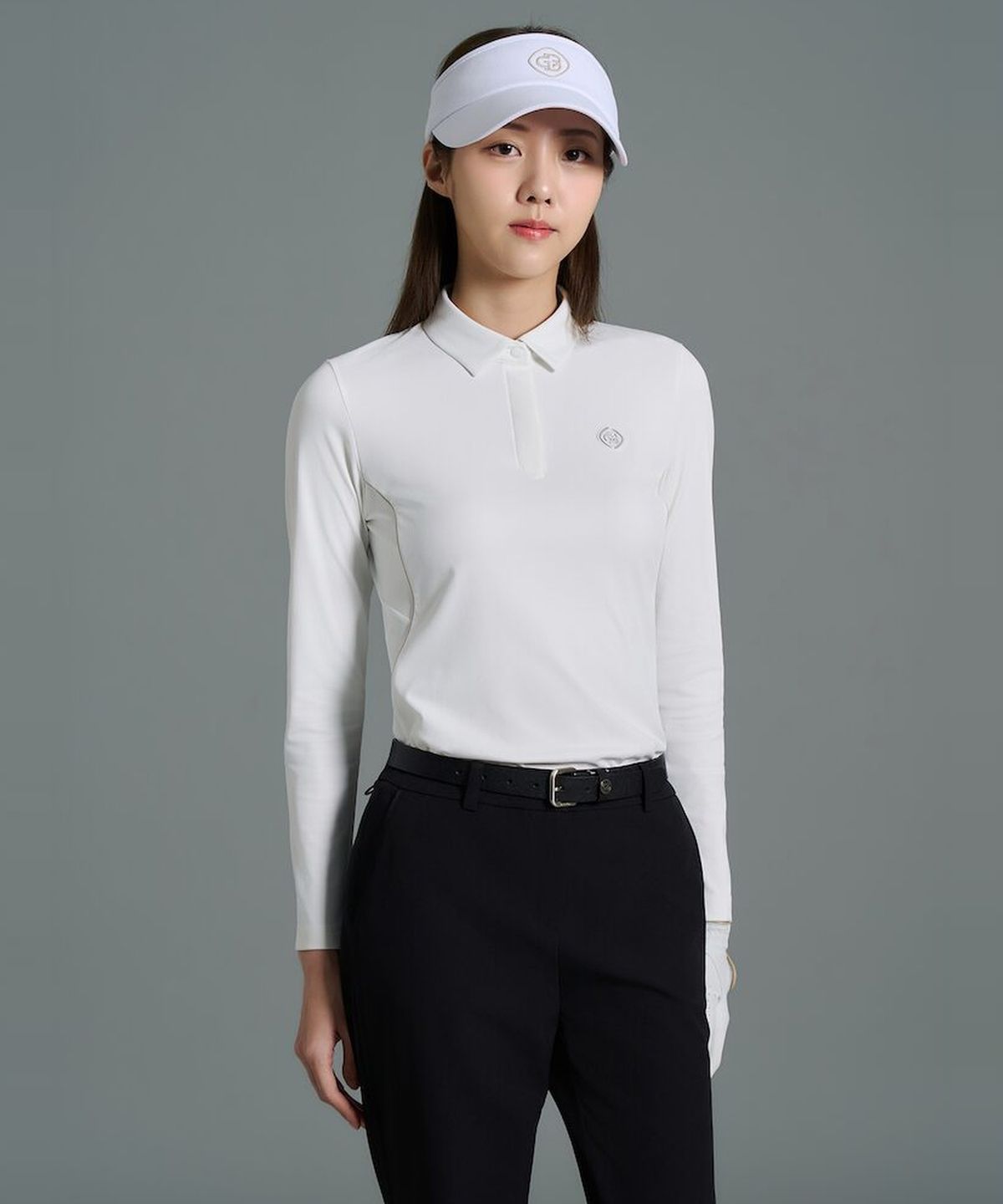 빈폴골프(BEANPOLE GOLF) [B_under] 여성 텍스처 믹스 칼라 긴소매 티셔츠  화이트