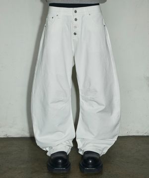 오픈 플라이 논페이드 커브드 생지 데님[화이트]