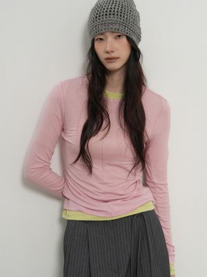 에어리 라운드넥 핀턱 티셔츠 [PINK] / GF1LTS505