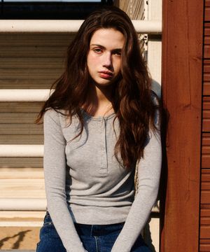 Henley Neck Soft T-shirt Melange Gray