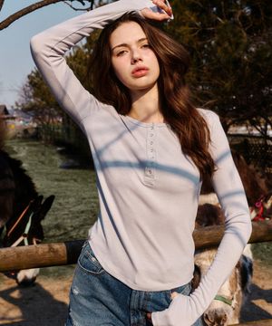 Henley Neck Soft T-shirt Gracy Blue