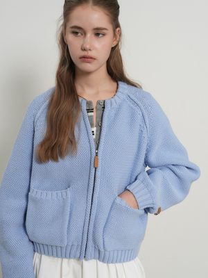 코튼 블렌드 래글런 니트 집업 [SKY BLUE] / GF1LKC508