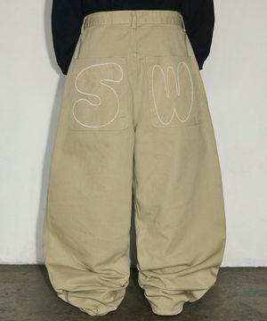 백 포켓 SW 스티치 코튼 팬츠[베이지]