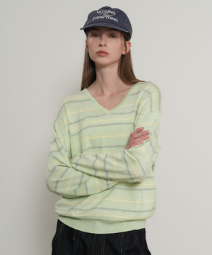 믹스 스트라이프 브이넥 풀오버 [MELON] / GF1LKP501