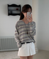 [알로하 PICK] 믹스 스트라이프 브이넥 풀오버 [LIGHT GREY] / GF1LKP501