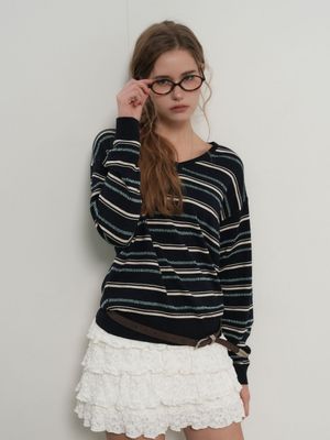 믹스 스트라이프 브이넥 풀오버 [NAVY] / GF1LKP501