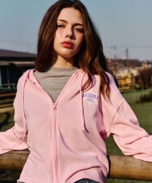 Hooded Knit Zip-Up Pink