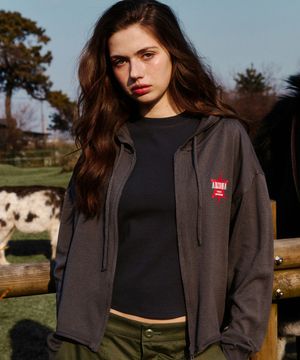 Hooded Knit Zip-Up Charcoal