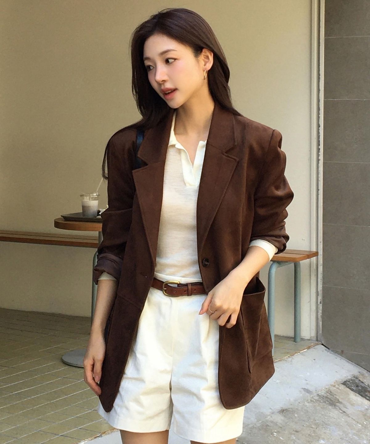 마인드브릿지 우먼(MIND BRIDGE WOMEN) [ON][W]다크 브라운 스웨이드 오버핏 자켓