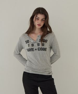 헨리넥 버튼 롱슬리브 (멜란지 그레이)