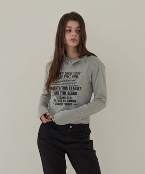 골지 후드 레터링 롱슬리브 (멜란지 그레이)